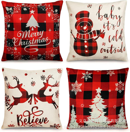 Christmas Snowman Reindeer Gloves Eucalyptus Throw Pillow Covers, 18 X 18 Inch Winter Holiday Stripes Cushion Case Decoration For Sofa Couch Set Of 4