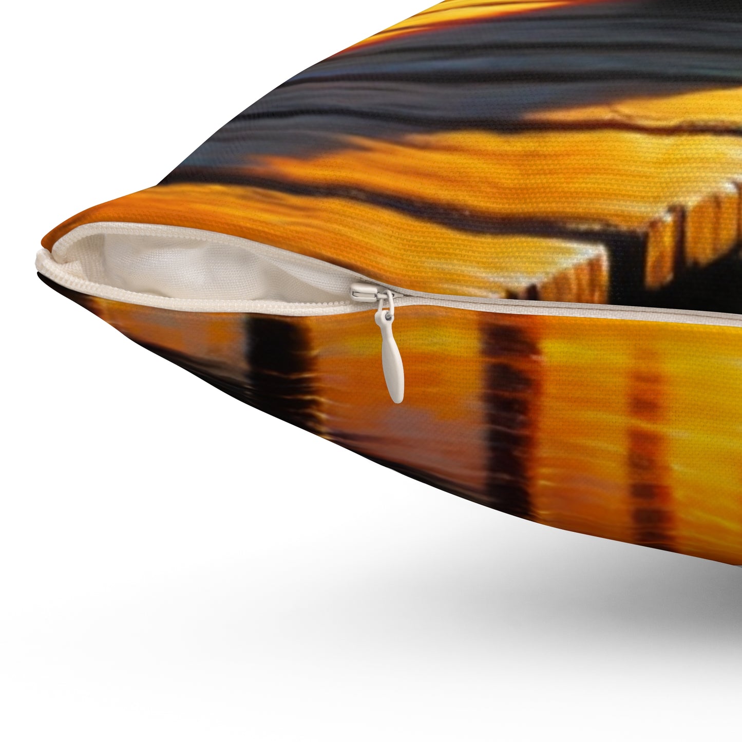 "Golden Reflections" - The Alien Spun Polyester Square Pillow Impressionism Style