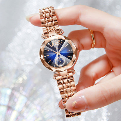 Reloj de moda con esfera de diamantes y cristal degradado de múltiples puntas para mujer