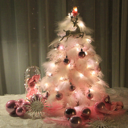 Ornement de noël, petit arbre de bureau, arbre de noël, plumes roses, décoration