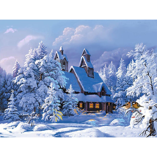 DIY pictures by numbers Snow House In Forest Paintings by numbers on canvas Picture by numbers poster