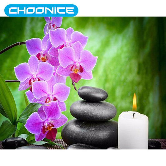 Diamond Cartoon Purple Butterfly Orchid Candle DIY 3D Diamond Embroidery Black Stone Quiet Scenery For Needlework Mosaic