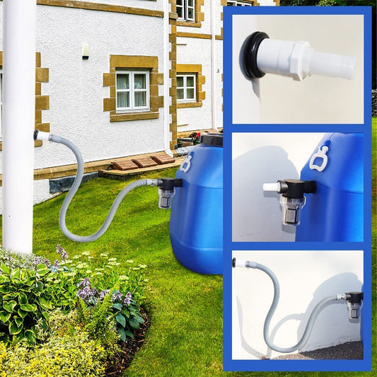 Rainwater collector with filter for downcomer