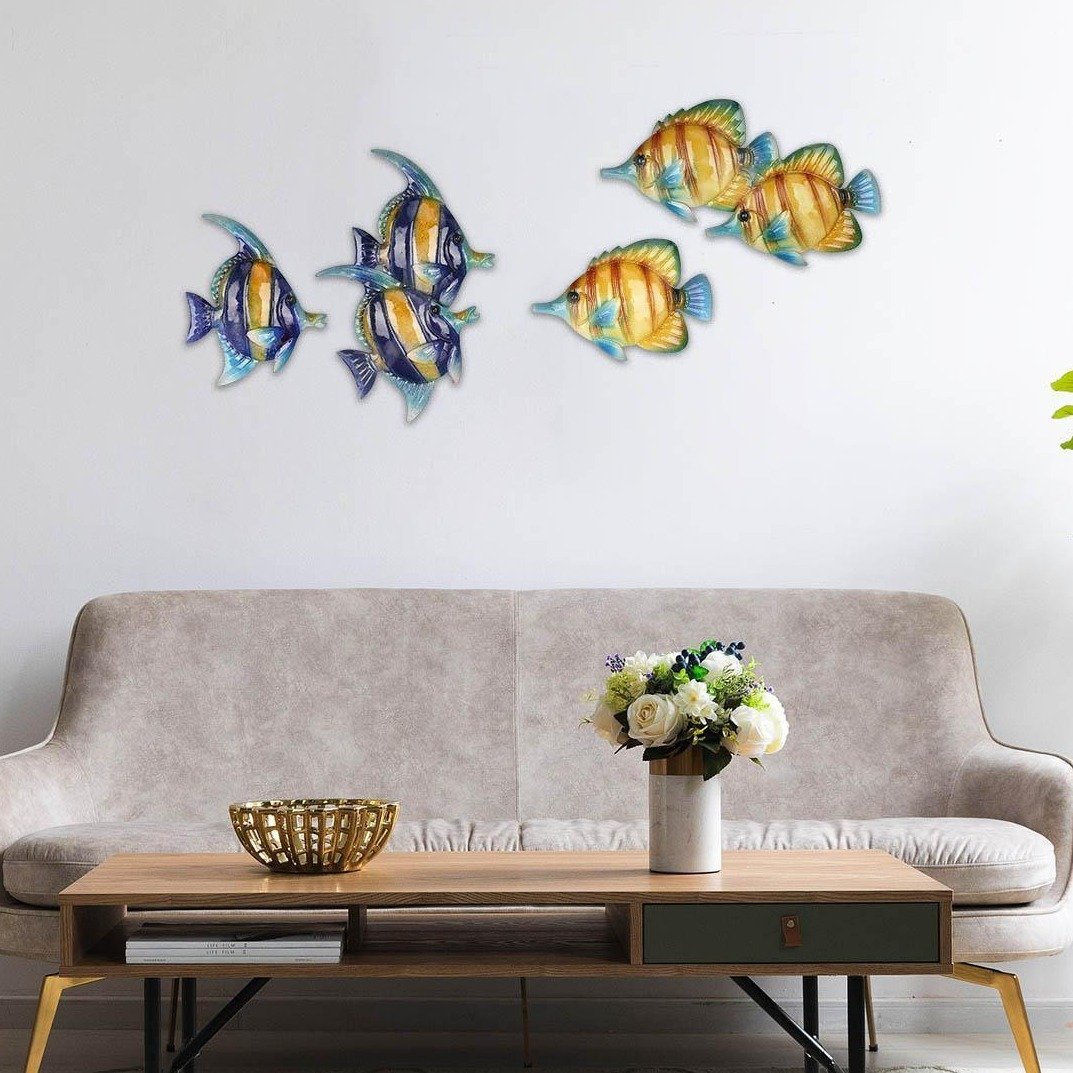 Indoor Tropical Striped Fish Art Wall Hanging