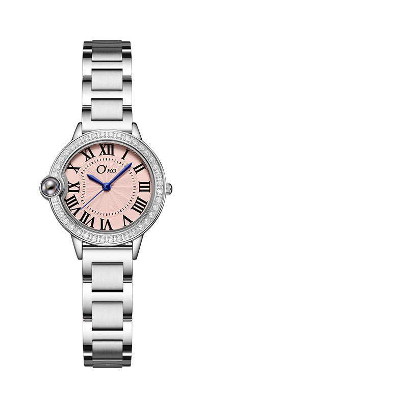 Reloj con personalidad de moda con micrograbado de diamantes con banda de acero para mujer