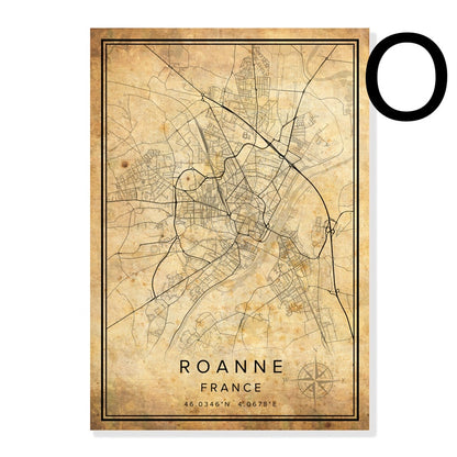 Póster Vintage con mapa de la ciudad de Borgoña, pintura en lienzo