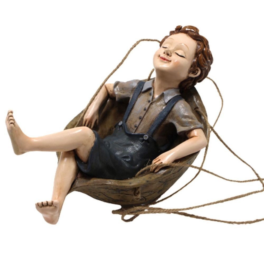 Artisanat Résine Swing Boy Arbre Pendentif Belle Drôle Garçon Sculpture Figurine Suspendue Étanche Jardin Miniatures Noël