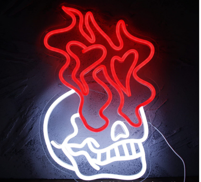 LED Neon Skull Flame Creative Modeling With Atmosphere Decoration