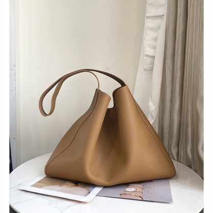 Bolso tipo cubo de cuero genuino de gran capacidad simple a la moda para mujer