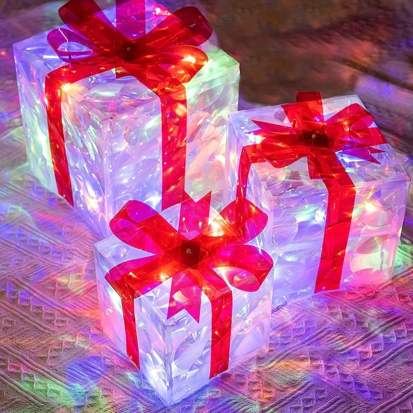 Christmas Glowing Decoration Gift Box Ornament With Bow Christmas Lighting Box Outdoor Lighting Christmas Party Desktop Ornament