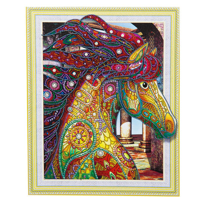 Pintura de diamante de forma especial de caballo de madera