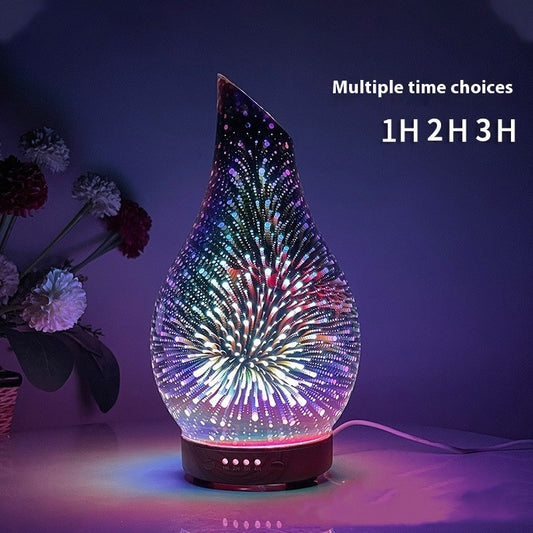 Humidificateur à ultrasons à brume fraîche en verre 3D avec grain de bois