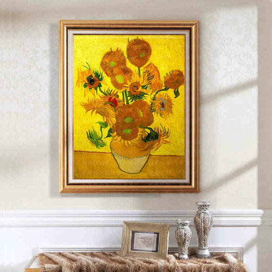 DIY 5D Van Gogh girasoles diamante mosaico pintura cruz inferior amarillo diamante bordado imagen decoración redonda completa diamante