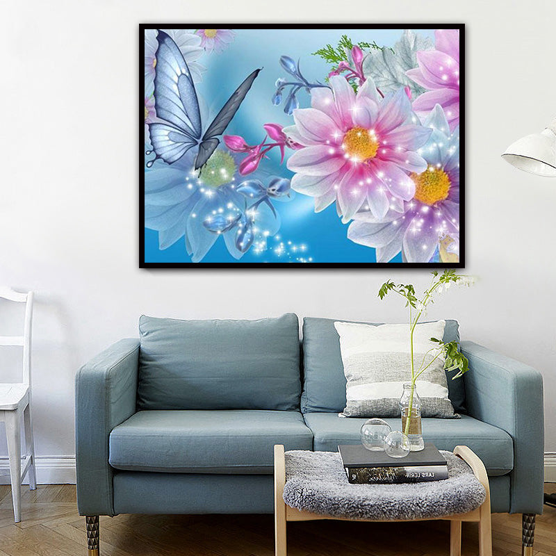 Pintura de diamante 5D de mariposa y flor, mosaico artesanal, costura, imagen de diamante redondo completo, bordado de cristal, regalo de decoración del hogar