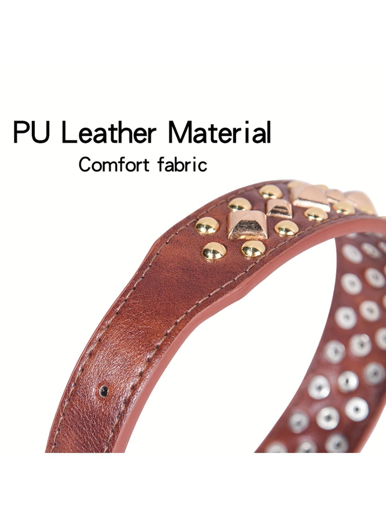 Rivet Leather Collar Golden Rivet Decoration Pet Dog Collar , Apply To Small Medium Large Dogs ,Retro Style Collar