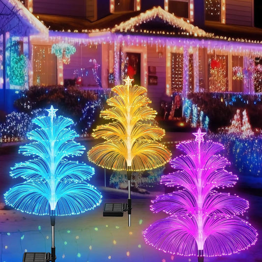 Fontaine lumineuse à fibre optique solaire en forme d'arbre de Noël