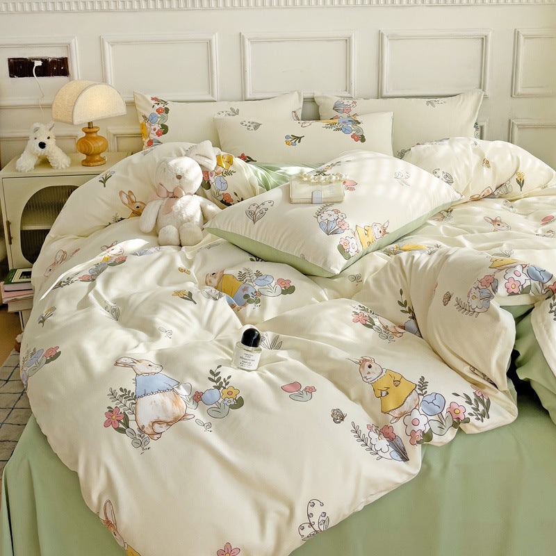 Soft Pastoral Style Double-layer Yarn Four-piece Bedding Set