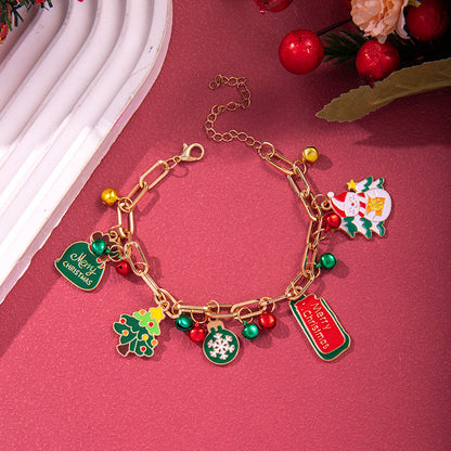 Pulsera de cadena de metal navideña creativa para mujeres y hombres, brazalete con forma de Papá Noel, árbol de Navidad, copo de nieve, muñeco de nieve y perlas, regalos de Año Nuevo