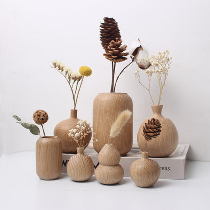 Comestibles de estilo japonés, flores secas de madera maciza y maceta, jarrón Ins de artesanía de madera