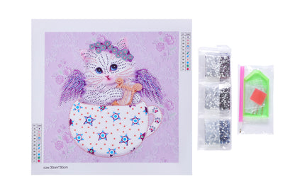 Peinture diamant de forme spéciale ange chaton violet