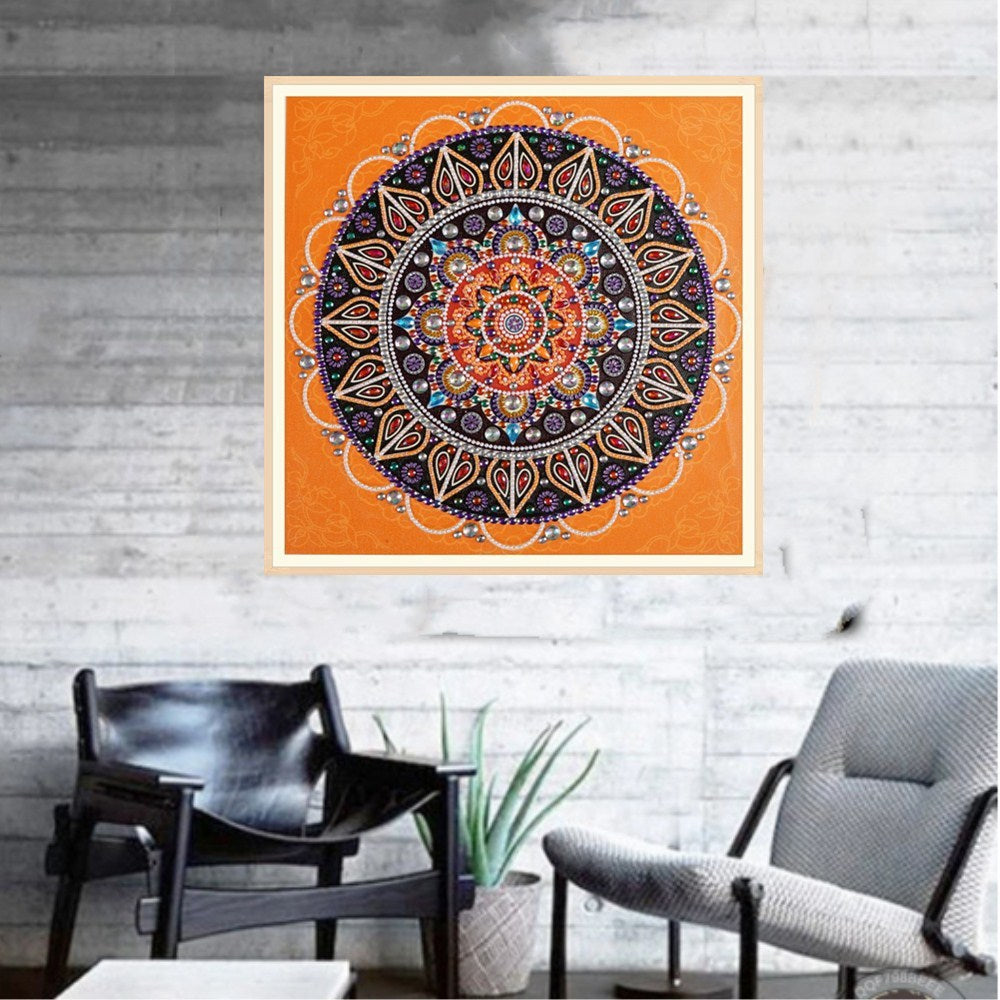 Peinture diamant de forme spéciale Mandala orange