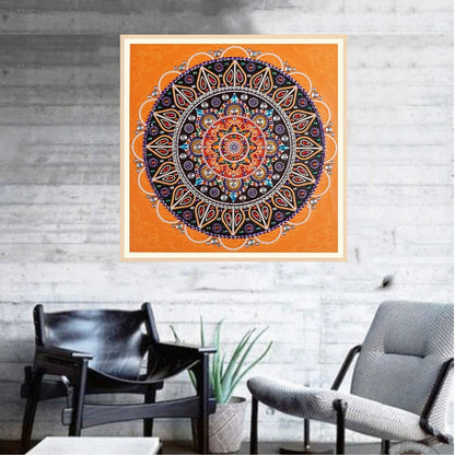 Pintura de diamante con forma especial de mandala naranja