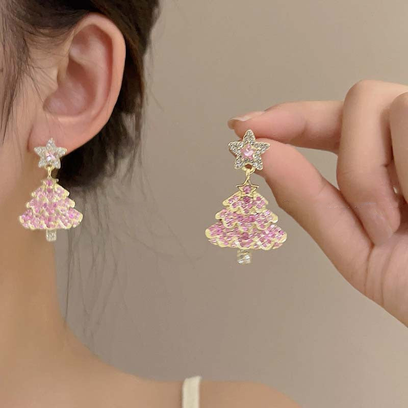 Micro-inlaid Christmas Tree Earrings Female Design Fashion