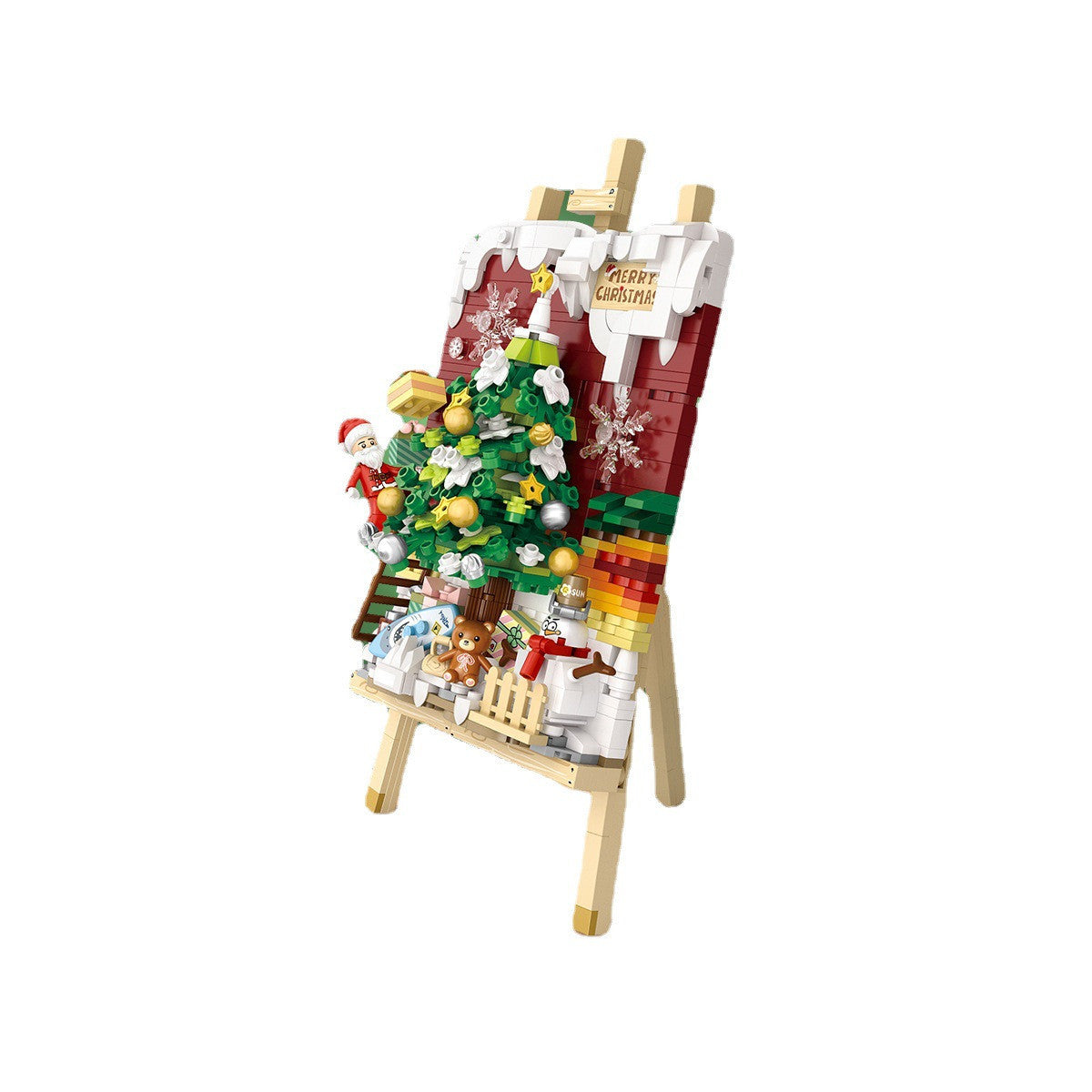 Pintura 3D de árbol de Navidad con forma de trineo y partículas pequeñas