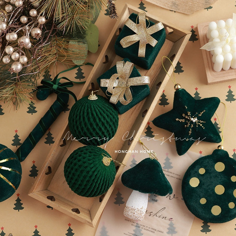 Pendentif de décoration d'arbre de Noël en forme de boule de Noël vert foncé floquée haut de gamme