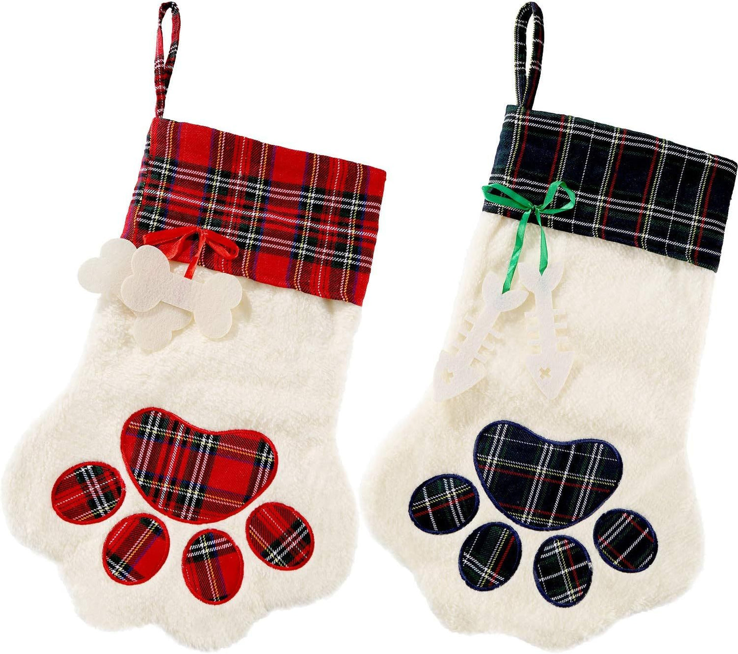 Pieces Buffalo Plaid Pet Stockings For Cats And Dogs - Paw Pattern Hanging Christmas Decorations