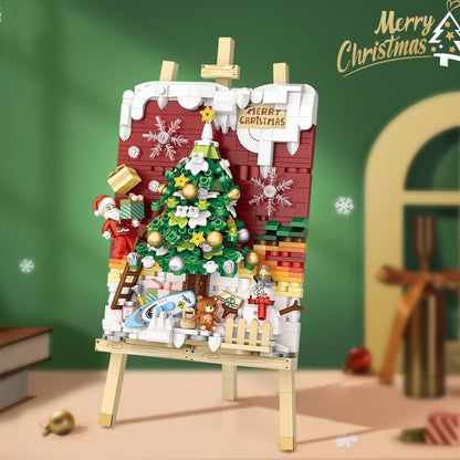 Pintura 3D de árbol de Navidad con forma de trineo y partículas pequeñas