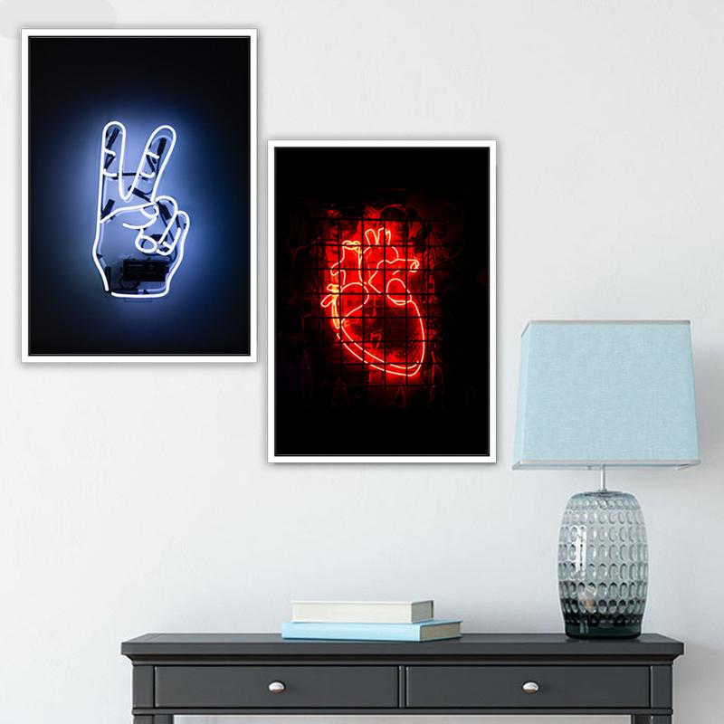 Bar Decoration Poster Neon Victory Heart Hello Canvas Painting