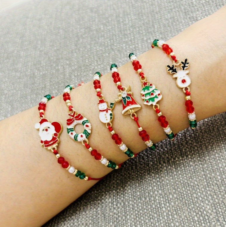 Bell Christmas Tree Crystal String Beads Braided Bracelet Suit