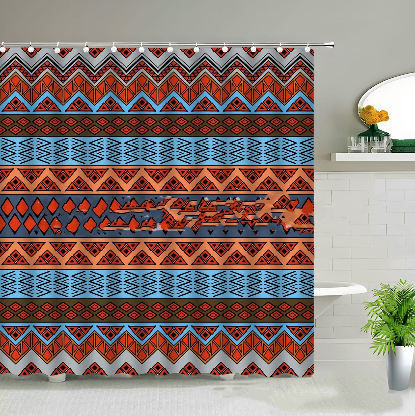 Waterproof Geometric Print Curtains For Bathroom