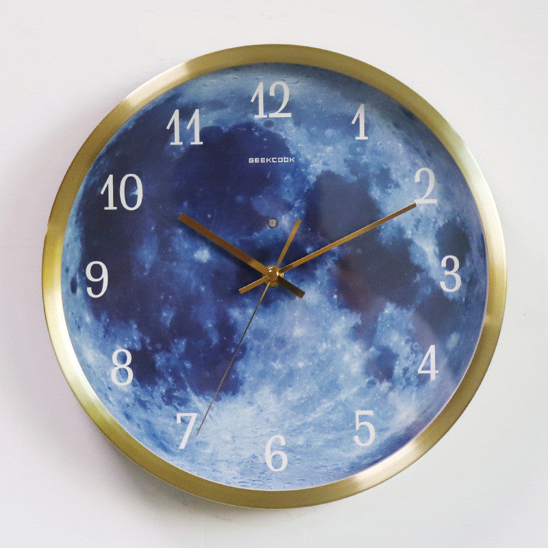 Horloge murale de 12 pouces pour la décoration de la maison, lune bleue, contrôle du son, lumineuse, Simple, moderne, muette, décoration de pièce gothique