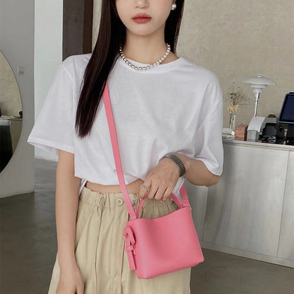 Women's Fashion Simple Solid Color Leather Shoulder Messenger Bag