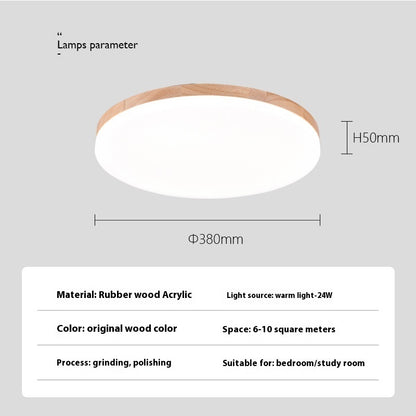 Nordic Style Living Room Simple Modern Ultra-thin Led Round Solid Wood Ceiling Lamp