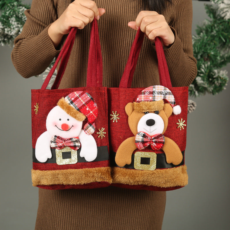 Bolsa de regalo de dulces navideños para niños, divertida y creativa, con forma de Papá Noel, alce, muñeco de nieve, oso, pequeña bolsa decorativa para árbol de Navidad