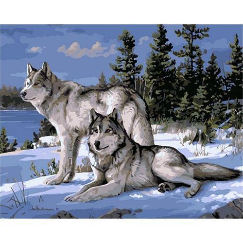 pintura de 2 lobos