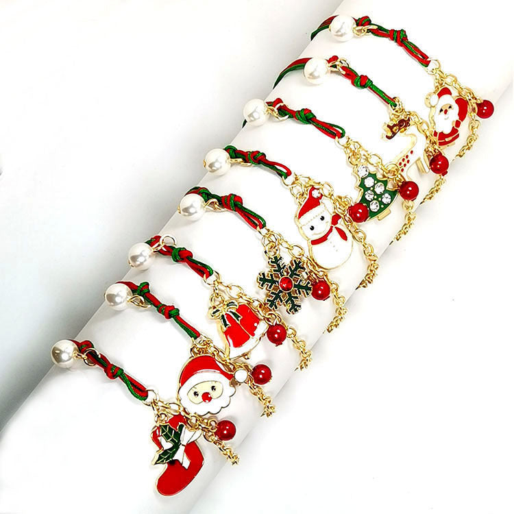 Nueva pulsera navideña con diseño de muñeco de nieve, Papá Noel, árbol, copo de nieve y alce, regalo de Navidad, pulsera con dijes, colgante de cadena para mujer, regalo de moda de Año Nuevo