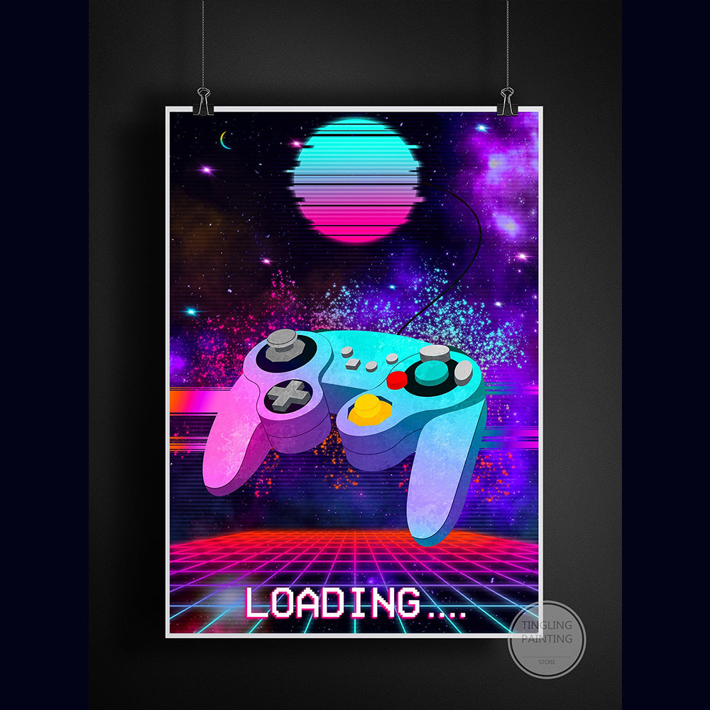 Retro Neon Game Poster Canvas Painting