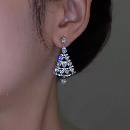 Pendientes de árbol de Navidad de aguja de plata de alta calidad para mujer