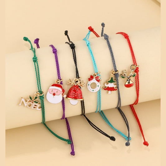 Bracelet multicouche avec pendentif en alliage, sapin de Noël, élan, cloche, père Noël