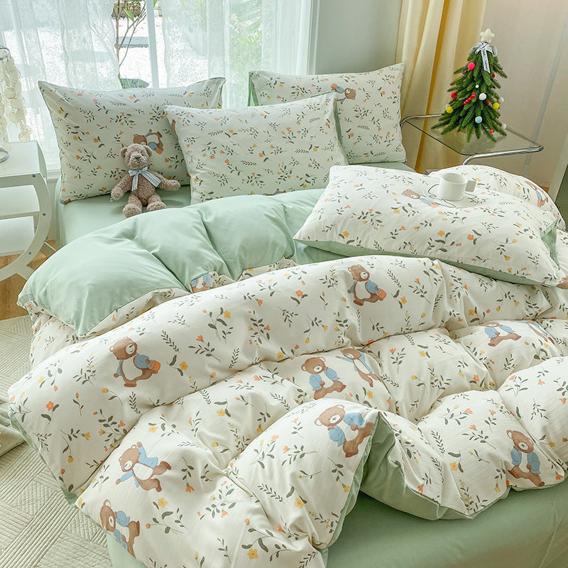 Soft Pastoral Style Double-layer Yarn Four-piece Bedding Set