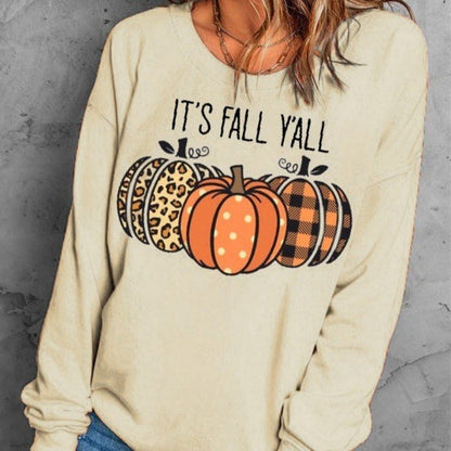 Suéter con estampado inglés de calabaza de Halloween para mujer