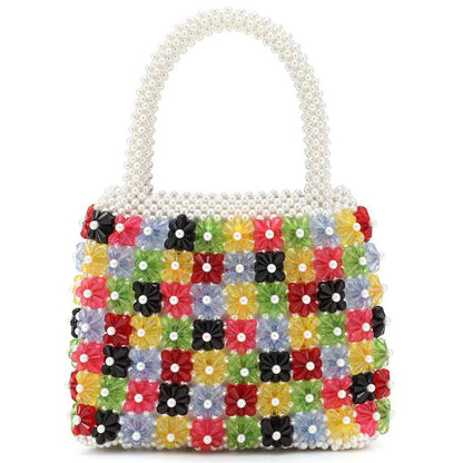 Bolso de perlas trenzado a mano con corazón de flores a la moda para mujer