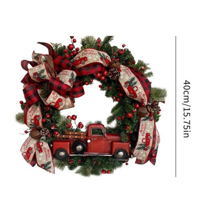 Christmas Wreath Red Truck Car Bows Garlands Hanging Orna Men