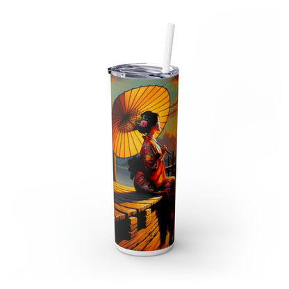 "Golden Reflections" - The Alien Maars® Skinny Tumbler with Straw 20oz Impressionism Style