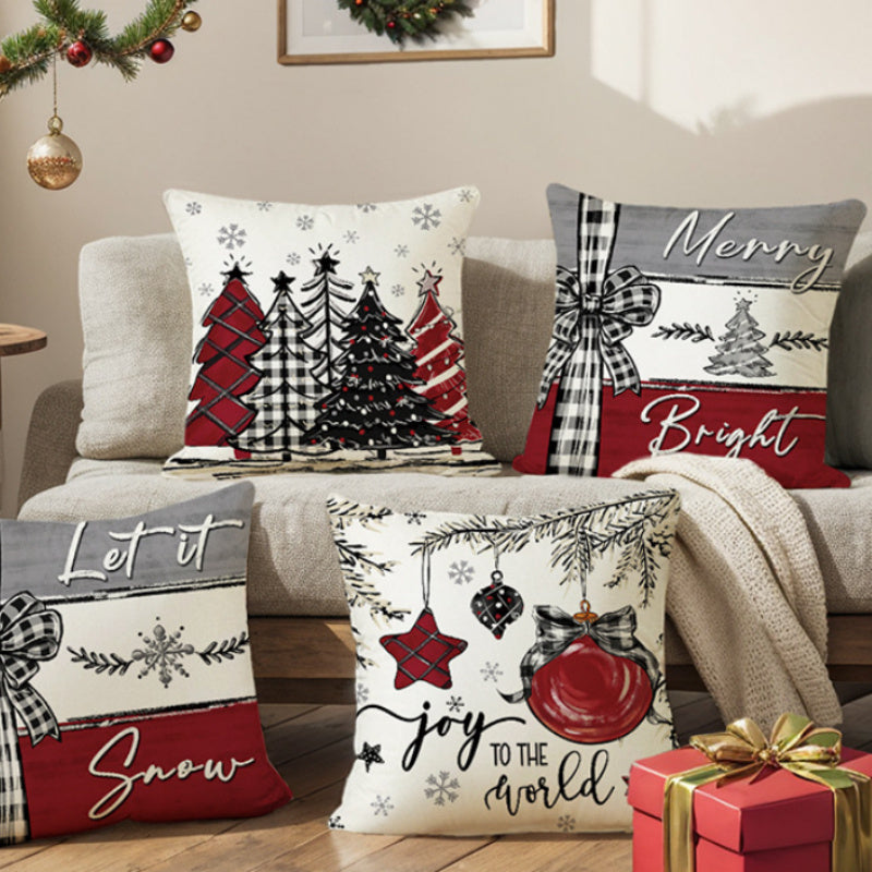 Christmas Pillow Cover Linen Christmas Tree Printing Throw Pillowcase