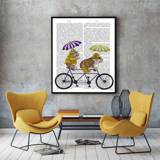 Dog And Bicycle Canvas Painting Wall Art Poster